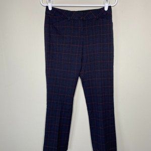 Express Editor Dress Pants Women's 0 Low Rise Blue Windowpane Plaid Office